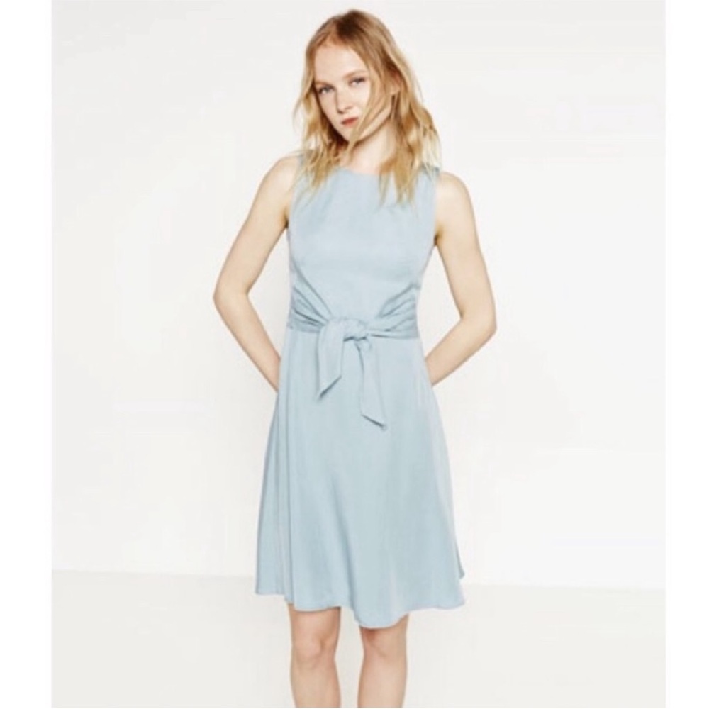 Zara light soft denim dress with a bow